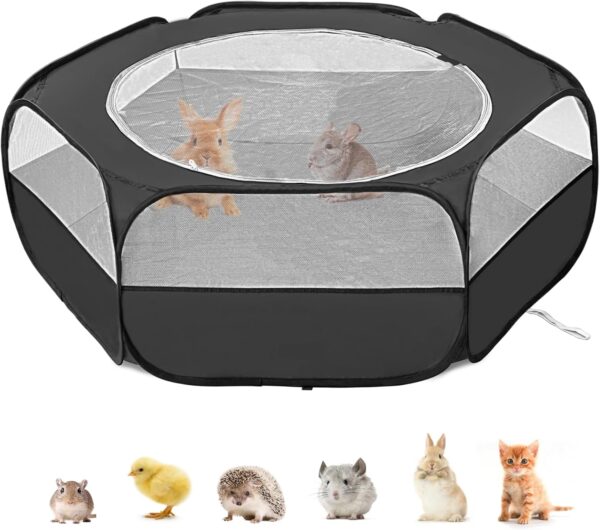 XIRGS Small Animal Playpen, Waterproof Small Pet Cage Tent Portable Outdoor Exercise Yard Fence with Top Cover Anti Escape Yard Fence for Hamster/Kitten/Cat/Rabbits/Bunny/Guinea Pig/Puppy/Chinchillas