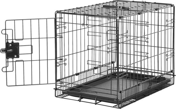 Amazon Basics XS Metal Dog Crate/Cage with Tray, Durable and Foldable Dog Cage with Single Door, Black, Extra Small 56cm (22")