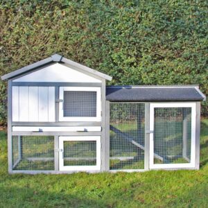 Rabbit Hutch Thumper House Outside Pen for Bunny, Pitch Roof, Wood with Rust Resistant Mesh Outdoor Rabbit, Small Pet Home Cage, Easy Clean