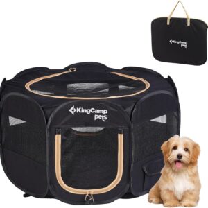 KingCamp Foldable Dog Playpen, Portable Pet Playpen with Breathable Mesh, Lightweight Pop Up Dog Cat Playpen, Dog Pen Pet Cage with Carrying Bag for Puppy Kitten Rabbit Indoor Outdoor, Black S