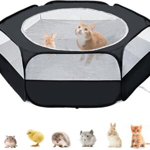 XIRGS Small Animal Playpen, Waterproof Small Pet Cage Tent Portable Outdoor Exercise Yard Fence with Top Cover Anti Escape Fence for Hamster/Kitten/Cat/Rabbit/Guinea Pig/Puppy/Chinchilla (U Black)