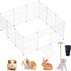 Lxvckly Pet Playpen, Small Animals Playpen with Door, DIY Encrypted Metal Wire Rabbit Fence, Guinea Pigs Cages, Kitten Playpen, Indoor & Outdoor Yard Fence for Small Animals 12 Pcs Panels White