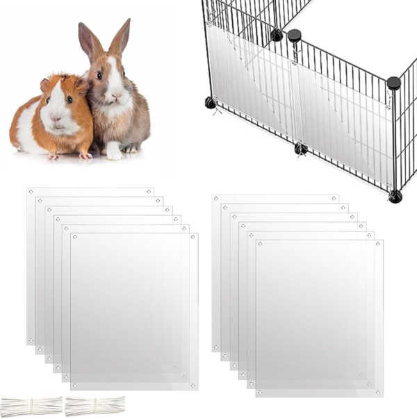 Oncpcare 12 Pack Pet Plastic Cage Liner Protection 10'' x 8.2'' Rabbit Cage Urine Guard Clear Cage Edge Liner Guinea Pig Side Lining Small Animal Cage Accessories - Keep Litter in The Cage