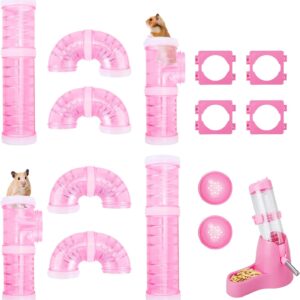 RETON 2 Set Hamster Tubes, DIY Hamster Tunnel Adventure External Pipe with 1 Hamster Water Bottle, 4 Pipe Connection Plates, 2 Hamster Cage Tube Stopper, Hamster Cage Accessories for Small Pet Sports