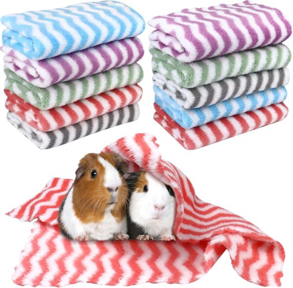 10 Pcs Guinea Pig Fleece Blanket, 12 x 12 In Guinea Pig Bedding, Rabbits Hamster Cage Liners, Washable Pet Pee Pads Small Animal Soft Sleep Bedding Mats Pad Cover for Hamster Chinchilla (5 Color)