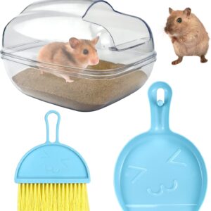 Large Hamster Sand Bathroom Set Small Animal Sand Bathtub Container Bathtub Pets Toilet Washroom Box with Min Sand Shovel and Broom Creative Plastic Bath Basin for Hamster Small Pet Cage Accessory