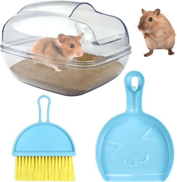 Large Hamster Sand Bathroom Set Small Animal Sand Bathtub Container Bathtub Pets Toilet Washroom Box with Min Sand Shovel and Broom Creative Plastic Bath Basin for Hamster Small Pet Cage Accessory