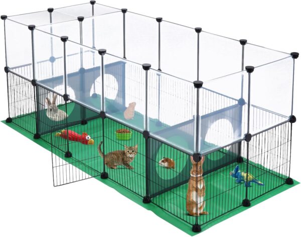 JUNGLE STONE Rabbit Playpen, Guinea Pig Cage, Hamster Cages, One Door Design for Small Animal, Bunny, Puppy, Kitten, Hedgehog, DIY, Expanded,Exercise Fence with Mat, 153 x 64 x 64cm (36 Panels)