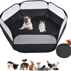 Small Animal Cage, Pet Playpen, Play Tent, Indoor/Outdoor Bedding Fence, Portable Pen for Hamster, Guinea Pig,Bunny, Puppy, Ferret, Rat, Cat, Chinchilla, Bearded Dragon, Hedgehog (nocover-Black)