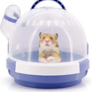 Hamster Carrier Cage Portable Mice Travel Case Plastic Small Animal Carrier Rat Carry Cage with Water Bottle (Purple)