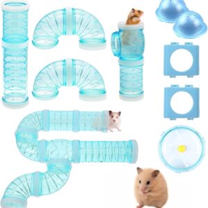 IBEQUEM 2 Hamster Tubes Kits, Hamster Tunnel Adventure External Pipe, Transparent DIY Creative Connection Hamster Cage & Accessories, Hamster wheel for Pet Mouse Hamster Rat Small Animals (Blue)