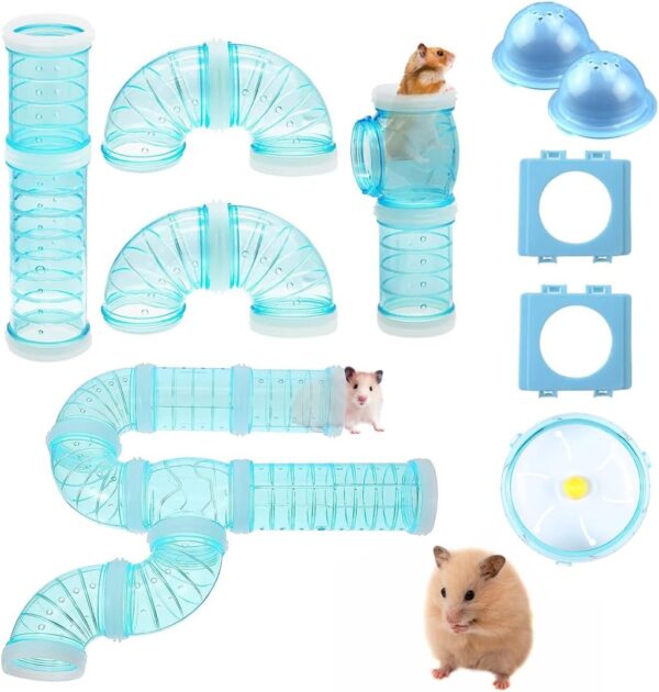 IBEQUEM 2 Hamster Tubes Kits, Hamster Tunnel Adventure External Pipe, Transparent DIY Creative Connection Hamster Cage & Accessories, Hamster wheel for Pet Mouse Hamster Rat Small Animals (Blue)