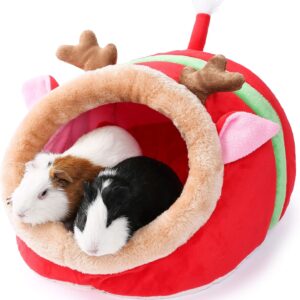 JanYoo Small Pet Gerbil Hedgehog Guinea Pig Bed Accessories Cage Toys Bearded Dragon House Hamster Supplies Habitat Ferret Rat for Christmas (XL, Reindeer)