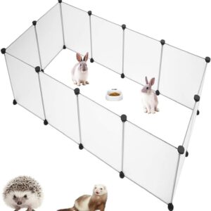 Kathson Pet Playpen Portable Small Animals Play Pen Dog Fence Rabbit Cage DIY Metal Enclosure Yard Outdoor & Indoor Fence for Hamster, Guinea Pig (45 * 35cm/12Pieces)