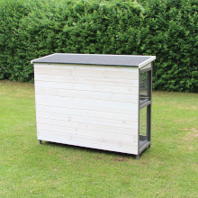 Archie Rabbit Hutch, Guinea Pig Pet Home back view  shows contemporary grey and white wood finish