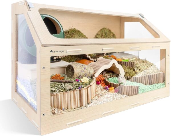 Niteangel Vista Hamster Cage W/Oblique Opening Cage Door - MDF Aspen Small Animal Cage for Syrian Dwarf Hamsters Degus Mice or Other Similar-Sized Pets (Small - 32.9 x 17.2 x 21.1 inches)