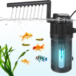 BAITAI Internal UV Fish Tank Filter,400L/H 4W Aquarium Filter Pump,Turns Green Water to Clear,5-in-1 Filter Pump for 15-80L Aquarium,Flow Rate and Direction Adjustable