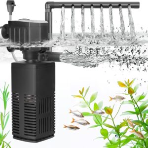 AQQA Fish Tank Filter, 4 in 1 Strong Flow Aquarium Filter, 450L/h Adjustable Fish Tank Filter Pump for Tanks up to 120L