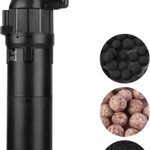ITIY 3-Stage Aquarium Filter in-Tank Filter Internal Filter 6W 650L/H Fish Turtle Filter for 50-300L Fish Tanks with Aeration/Rainfall Modes, Flow Rate and Direction Adjustable