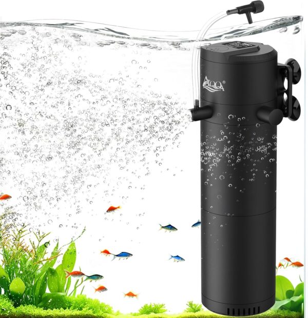 AQQA Internal Fish Tank Filter,12W Submersible Aquarium Filter Pump with Adjustable Water Flow,2 Water Outlet Aquarium Filter,980L/H Water Pump for 190-380L Fish Tank