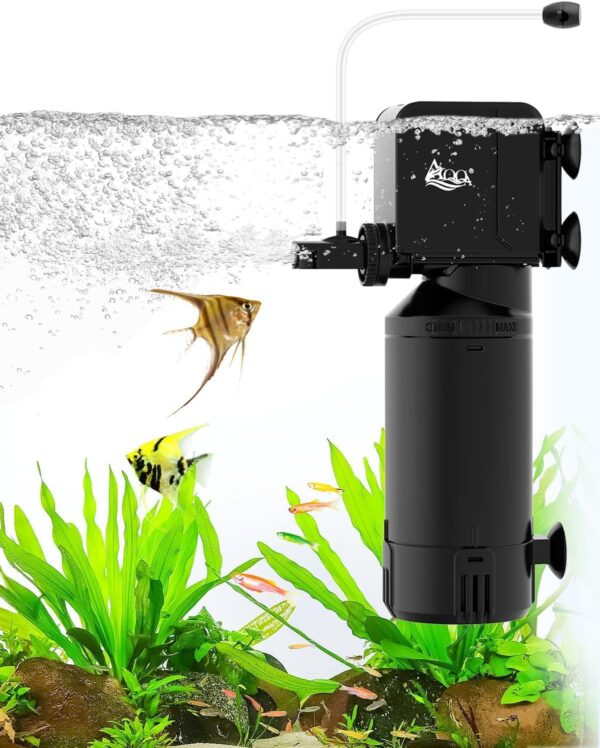 AQQA Fish Tank Filter, 1000L/h Strong Flow Aquarium Filter, Ultra Quiet Adjustable Fish Tank Filter Pump for 150-300L Tank