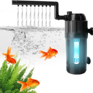 Zhwidnerso Internal UV Filters for Fish Tanks, 500 L/H Fish Tank Filter, Turns Green Water to Clear, 5 in 1 Fish Tank Filter Pump, Flow Rate and Direction Adjustable for Fish Tank Aquariums