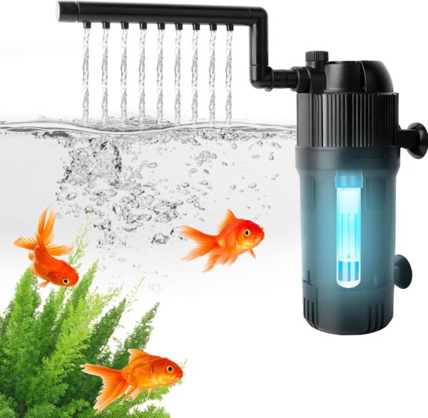 Zhwidnerso Internal UV Filters for Fish Tanks, 500 L/H Fish Tank Filter, Turns Green Water to Clear, 5 in 1 Fish Tank Filter Pump, Flow Rate and Direction Adjustable for Fish Tank Aquariums