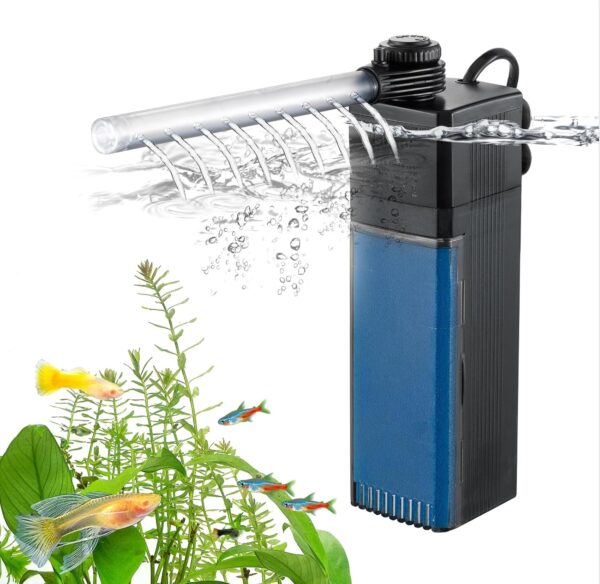 Weipro Internal Fish Tank Filter, 7W Adjustable Water Flow Submersible Aquarium Filter Pump for 60l ~ 120l Tropical Fish Tank, Include Spray Bar and Venturi to Add Oxygen, TE-500(600L/H)