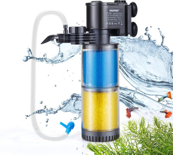 Weipro Internal Fish Tank Filter, 2-Stage Biochemical Sponge Filtration System, 5W Adjustable Water Flow Submersible Aquarium Filter Pump for 30l~80l Tropical Fish Tank, TH280A(330L/H)