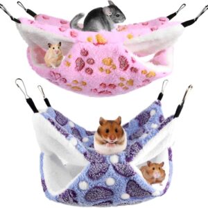 2 Pack Guinea Pig Hammock, Double-Layer Pet Cage Hammock Small Animal Hanging Hammock Soft Warm Guinea Pig Hideout Hanging Rat Toys Ferret Cage Accessories for Hamster Rat Parrot Guinea Pig Sleep