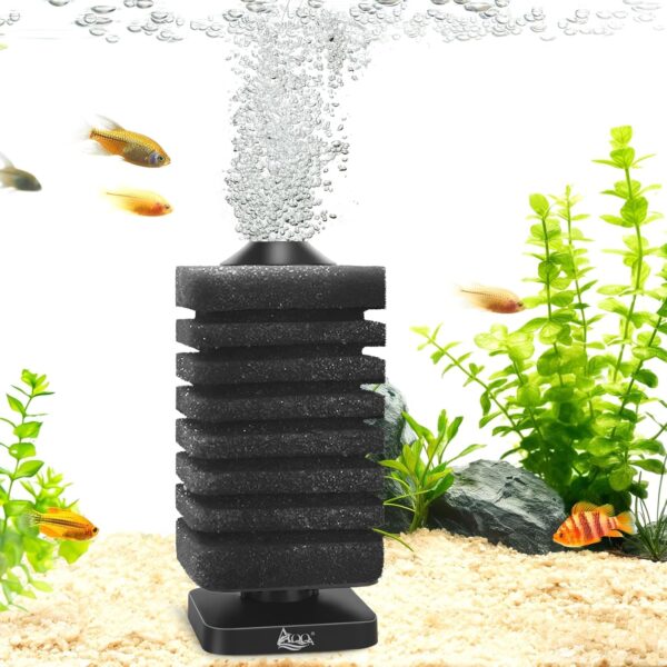 AQQA Aquarium Sponge Filter, 2 in 1 Ultra Quiet Fish Tank Filters with Filtration & Aeration for 5-30 Gallon with 1 Spare Sponge for Shrimp Betta Fish Tank