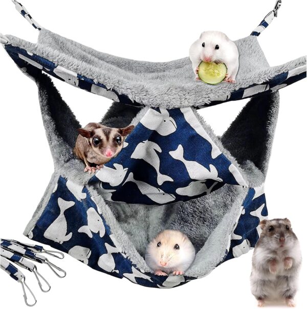 AYNKH 3-Layer Pet Cage Hammock, Small Animals Hanging Bed Soft Swing Nest Bunkbed Plush Glider Cage Warm Toy for Chinchilla Guinea Pig Rabbit Ferrets Rat Squirrel Playing Sleeping