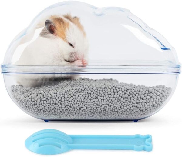 BUCATSTATE Large Hamster Sand Bath Container Transparent Clouds Hamster Bathroom with Scoop Set for Small Pet Animals Cage Accessories (L-BLUE)