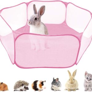 Breathable Pet Tent, 4 Feet Foldable Animal Cage Tents, Pet Play Tent, Small Animal Playpen for Hamsters, Guinea Pigs, Hedgehogs, Rabbits, Cats, Dogs (Pink)