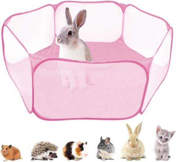 Breathable Pet Tent, 4 Feet Foldable Animal Cage Tents, Pet Play Tent, Small Animal Playpen for Hamsters, Guinea Pigs, Hedgehogs, Rabbits, Cats, Dogs (Pink)