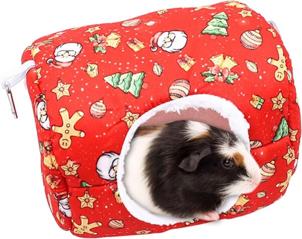 Christmas Guinea Pig Bed for Small Pets Warm Hamsters Rabbit Cave Beds Cozy Animal House with Hook Soft Hideout Cage Winter Nest Accessories Guinea Pig Ferret Rats Hedgehog Chinchillas Bearded Dragon