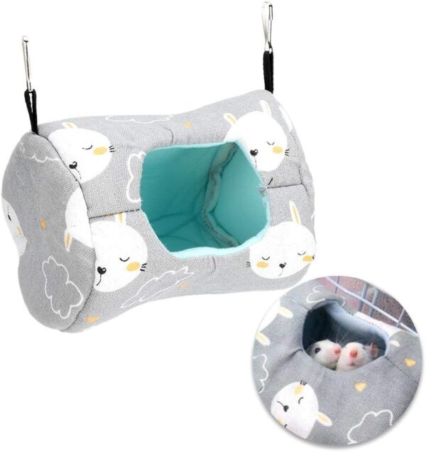 Cikonielf Hamster Hanging House Hammock Canvas Small Animals Cage Sleeping Nest Pet Bed Rat Hamster Toys Cage Swing(Gray Small Rabbit)