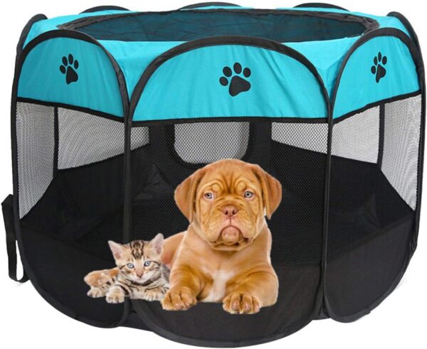 DELITLS Pet Playpen, Breathable Pet Cage Tent for Indoors and Outdoors, Foldable Waterproof Scratch Portable Exercise Pet Fence, Pen Tent House Playground for Dogs and Cats, Gray, Small(Blue Black)