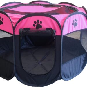 Dotala PET Portable Foldable Pet Dog Cat Playpen Crates Kennel/Premium 600D Oxford Cloth,Removable Zipper Top, Indoor and Outdoor Use (Rose)