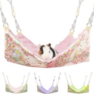 Fnaobai Rat Hammocks for Cage Small Pet Animal Accessories Hanging Warm Hammock Bed Soft Plush Hamster Guinea Pig Chinchilla Ferret Hammocks Carrier for Small Animal Playing Sleeping (Pink Floral)