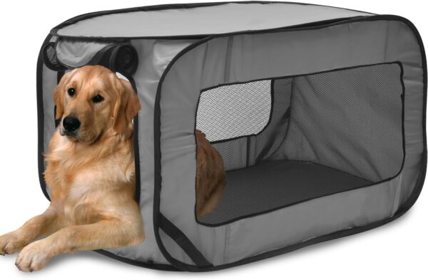 Foribyw Dog Travel Crate Foldable Pop Up Dog Crate with Storage Bag 93x52x52cm Travel Pet Seat Kennel Portable Small Dog Playing Tent Cage for Small/Medium Dogs