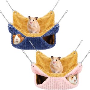 GSrenyu 2 Pack Double-Layer Small Animals Hanging Hammock, Pet Cage Hammock, Soft Fluffy Rat Hammock Toys, Warm Hanging Beds for Guinea Pig Parrot ferret Squirrel Hamster Rat Playing Sleeping Beds