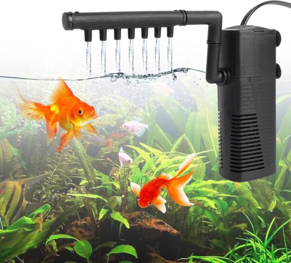 Internal Fish Tank Filter, 450L/H Aquarium Filter with Spray Bar, 5W Silent Submersible Filter Pump Fountain Water Pump and Oxygen Supply for Small Tank Up, Aquariums