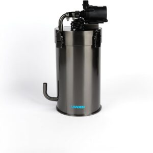 LANDEN PURA 600 External Canister Filter for Aquarium System，up to 80 Gallon, Stainless Steel Tank Canister with Water Pump and Double Tab Connector, Three-Stage Filtration