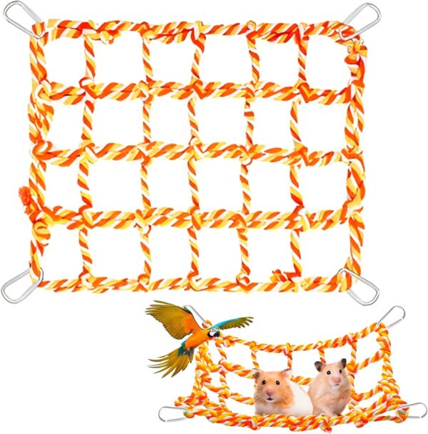 LHLZNB Rat Climbing Rope Net Equipped with 4 hooks, Colorful Bird Rope Net，Pet Hanging Hammock,Small Animal Rope Net Toy, Cage Decor Accessories for Rat Hamster Bird Ferret