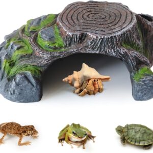 MUYG Resin Reptile Hide Cave,Leopard Gecko Cave Hideout Reptiles Habitat Tree Stump Decor Lizard Tank Climbing Ramp Basking Platform Accessories for Gecko Hermit Crab Turtle Frog Spider Scorpion