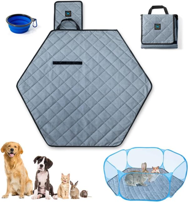 NUNEZRO – Hexagon Washable Liner for Small Animal Playpen – 120cm/47” Mat for Rabbit, Guinea Pig, Dog, Puppy, Bunny, Cat, Kitten, and Hamster Play Pen – Waterproof Reusable Pet Pee Pad for Indoor Cage