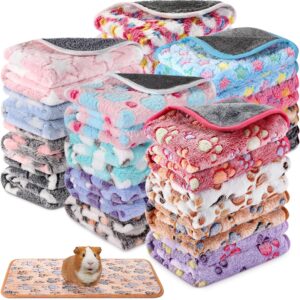 Newwiee 20 Pcs Small PET Fleece Blanket Washable Waterproof Small Animal Cage Bedding Guinea Pig Puppy Dog Cat Pee Pad Liner Accessories(12 x 12 Inch, Assorted)