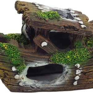 OMEM Reptile Hides and Caves Aquarium Landscaping Fish Tank Resin Wooden Boat Pirate Decoration Terrarium Decor