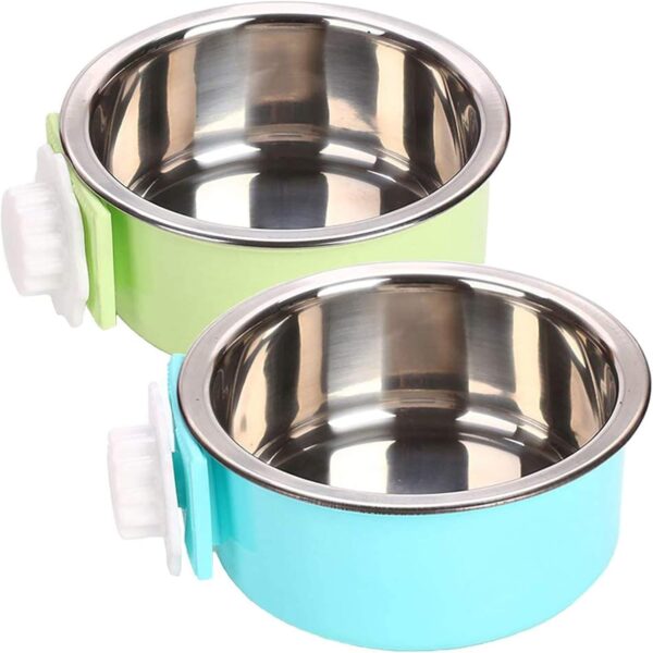 PINVNBY Crate Dog Bowl Removable Hanging Pet Cage Stainless Steel Bowl Food Water Feeder Coop Cup for Cat Puppy Birds Rats Guinea Pigs 2 PCS